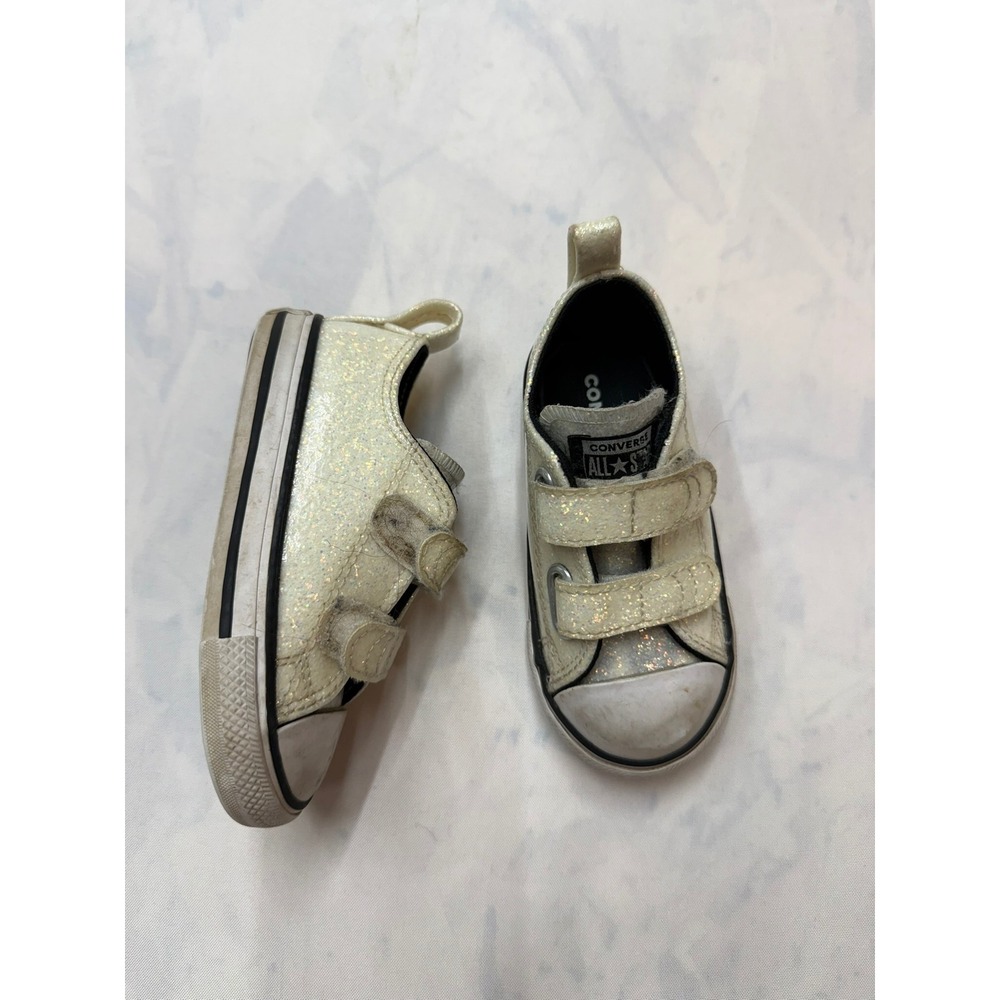 CONVERSE Toddler Girls 7 Ivory Sparkly Low Top 2 Strap Sneakers Bin8